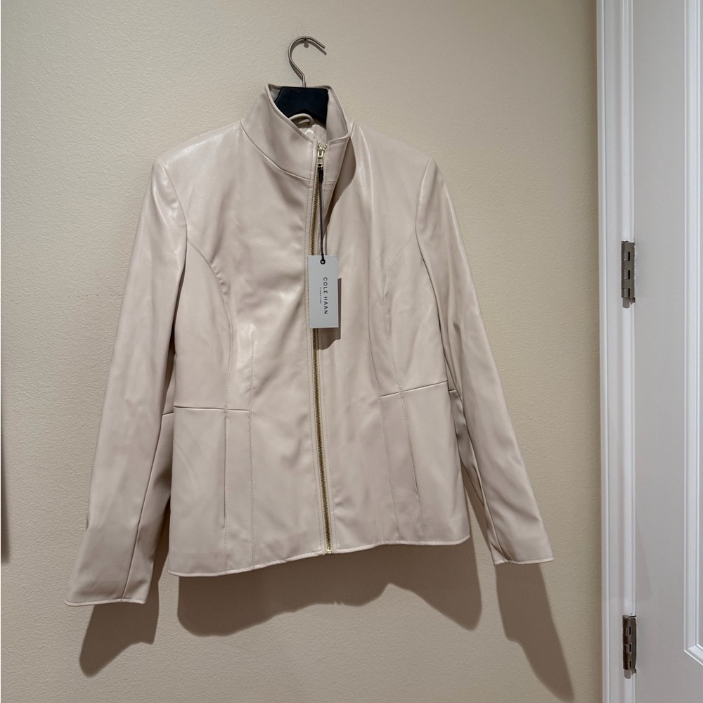 NWT Cole Haan Cream Leather Jacket